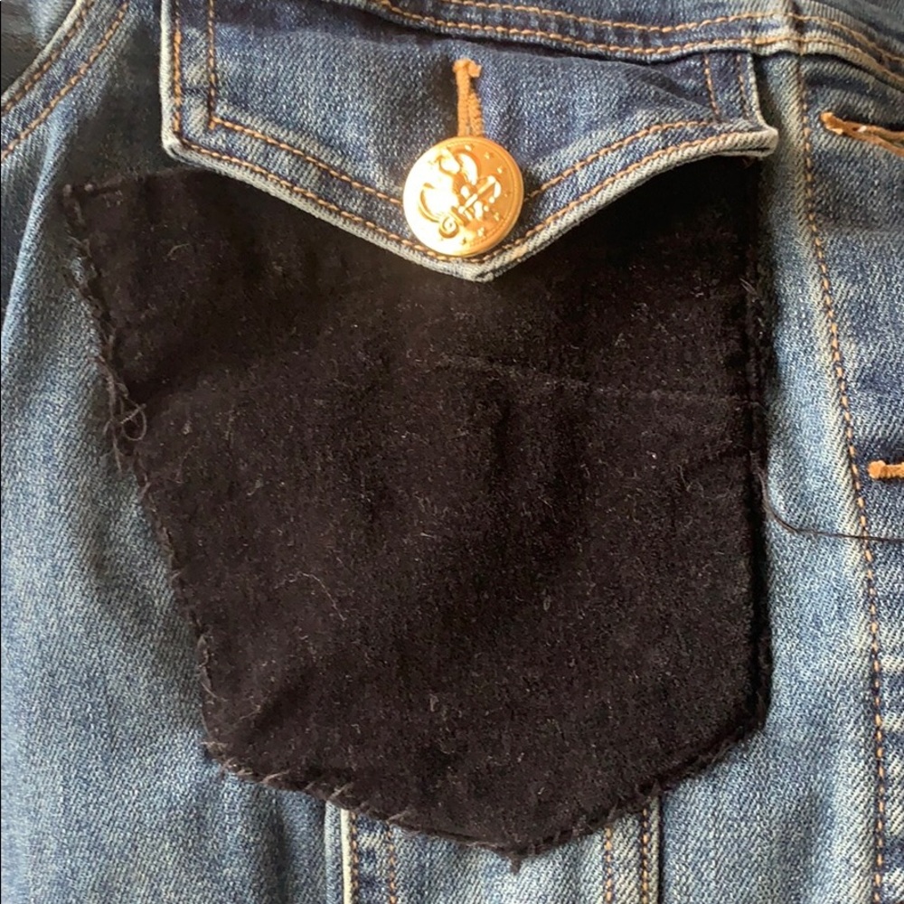 Denim Patchwork Jacket Velvet Pockets - image 6